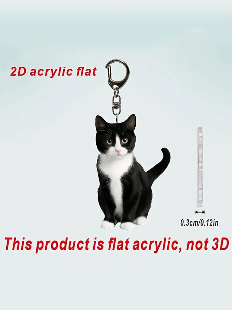 1pcs black and white tailcoat cat keychain 2D acrylic cat pendant backpack and gift animal keychain pendant
