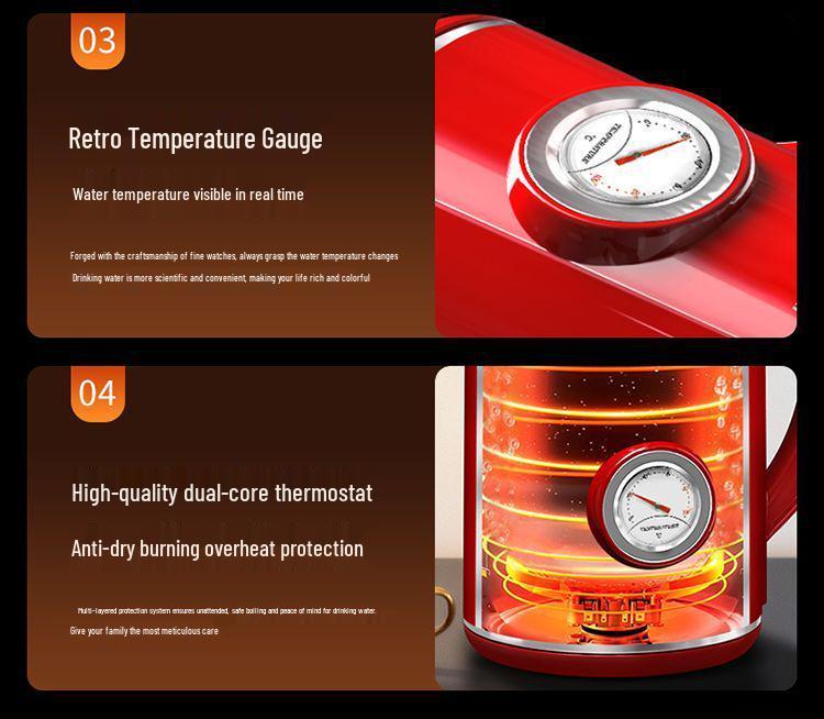 German Retro Electric Kettle with Anti-Scald Design, Constant Temperature Control, and Built-In Thermometer