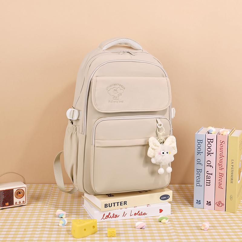 Large Capacity Student Schoolbag Women's Solid Color Backpack Multi-Compartment Wear-Resistant Backpack