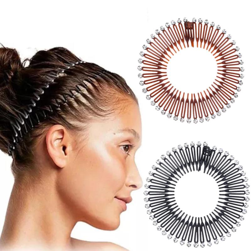 2 Stück Strass Kunststoff Vollkreis Dehnbar Diamant Flexibel Kammzähne Stirnband Haarband Clip Gesichtswaschung Fixiert Haarzubehör