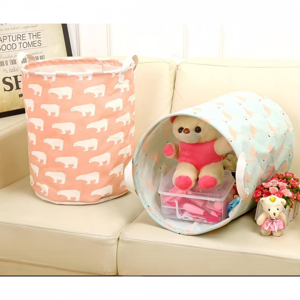 Cotton Linen Round Laundry Hamper – Large Capacity Handheld Storage for Clothes, Toys, and Sundries.