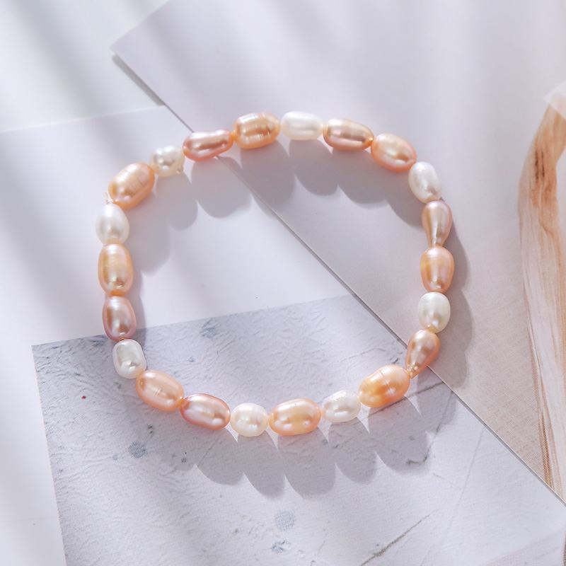 Colorful Elastic Freshwater Pearl Bracelet with Rice Beads - Perfect Promotional Gift for Women