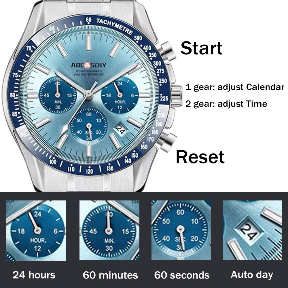Men's Watches Luxury Round Quartz Wristwatch Waterproof Chronograph Watch for Men Auto Date Clock