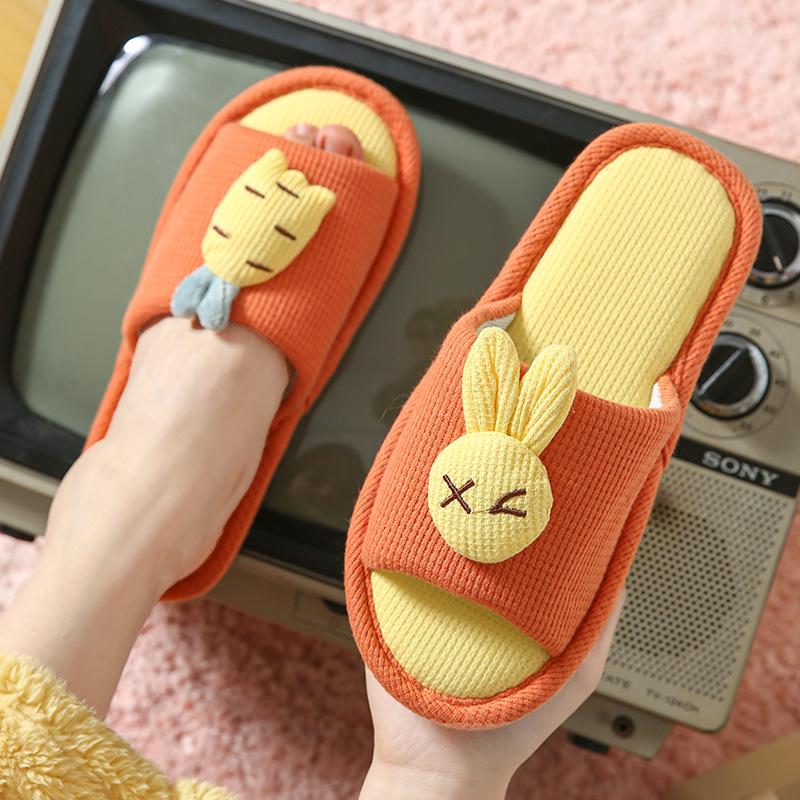 Korean Trend Summer Women's Cartoon Linen High Heel Slippers - Cool, Non-slip, Silent, and Perfect for Indoor Use