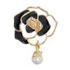 Enamel Design Enamel Camellia Brooch Golden And Black Floral Brooch  For Funerals and Mourning