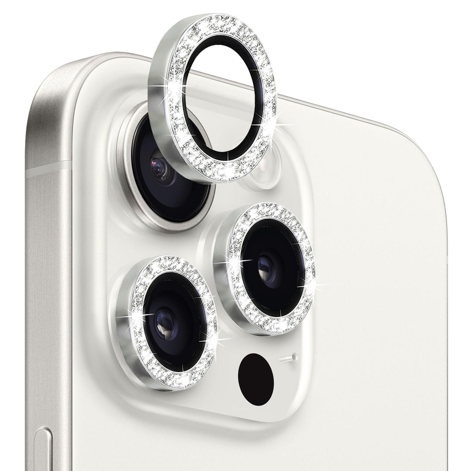 

NORTHJO 1 Set For iPhone 15 Pro/15 Pro Max Camera Lens Film Tempered Glass+Metal Glitter Rear Lens Protector Silver