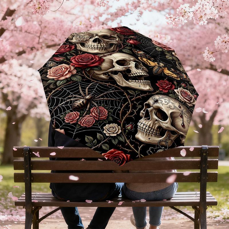 1PC Skull Roses Umbrella-8-Rib Reinforced Portable Folding Travel Suitable for All Seasons Outdoor Daily Use Is an Ideal Choice -K0420