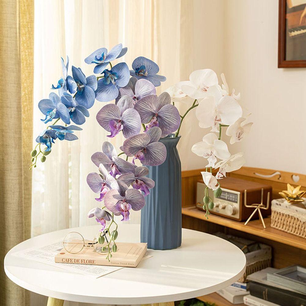 9 Head Artificial Phalaenopsis Branches Real Touch Fake Flowers  Office Desktop