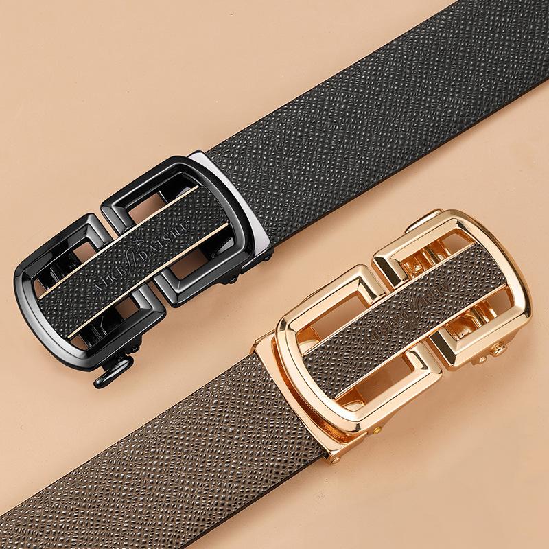 New Men's Genuine Leather Automatic Buckle Belt Middle Aged and Young Business Casual Cowhide Belt Simple Trendy Jeans Belt