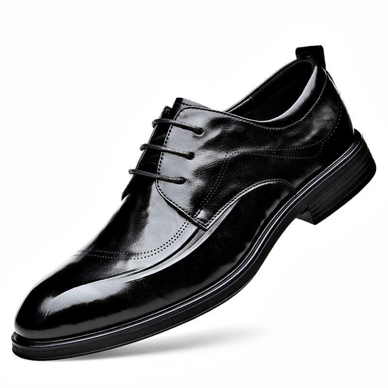 

Мужская обувь из натуральной кожи 2025: Высококачественная, износостойкая, противоскользящая, формальная и повседневная обувь в британском стиле для свадеб 44 чёрный