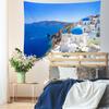 VIKAMA Santorini Blau Weißes Stadtbild Wandteppich Griechische Ägäis Landschaft Wandbehang für Wohnzimmer Schlafzimmer Ferienhaus Dekor