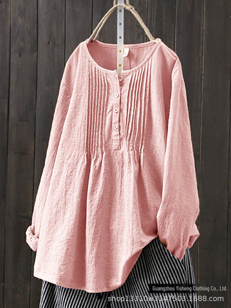 

2024 Новая женская свободная рубашка из хлопка и льна с длинным рукавом большого размера 5XL