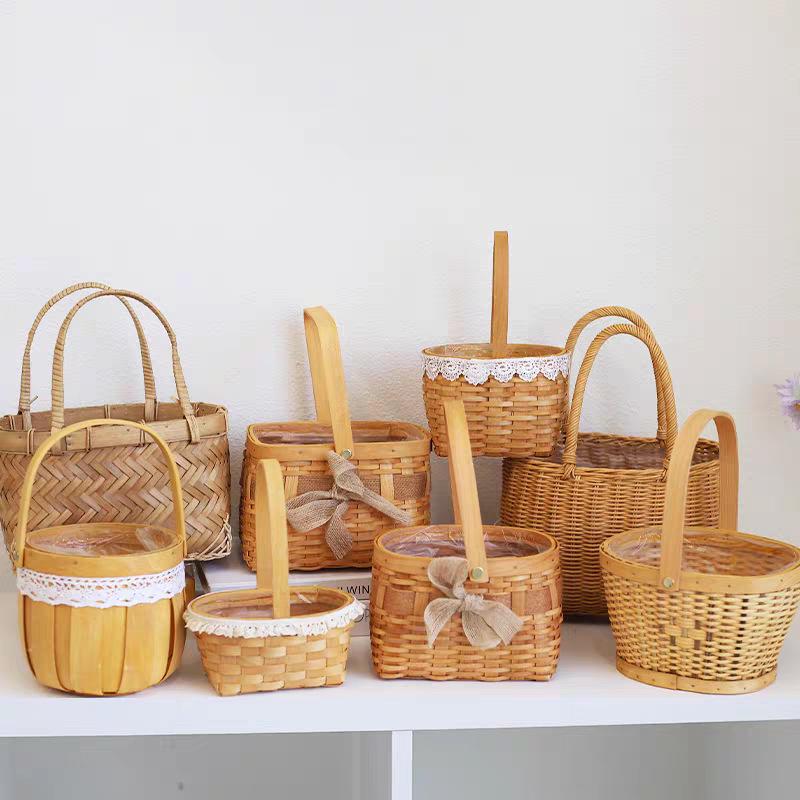 Large European-Style Bamboo Flower Basket for Arrangements - Handwoven Indoor Floral Storage Basket