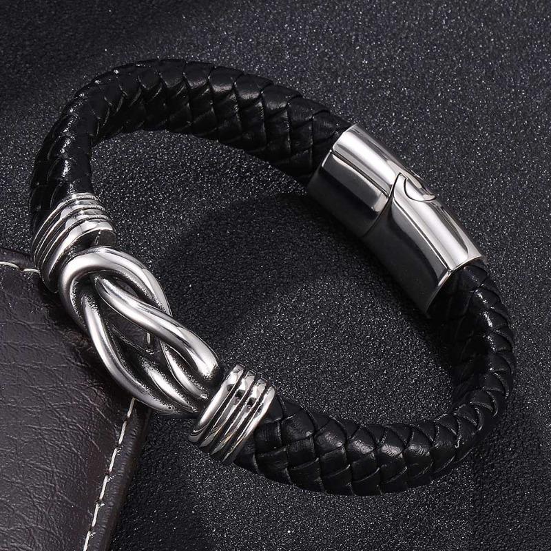 

Hot-selling european and american leather bracelet - men s handmade braided rope magnetic clasp genuine leather bangle Inner ring 165mm [straightened total length 194mm]