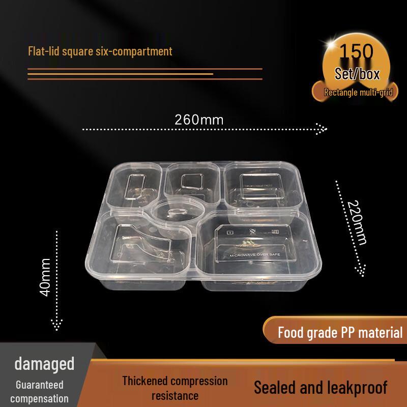 Disposable Six-Compartment Meal Prep Containers
