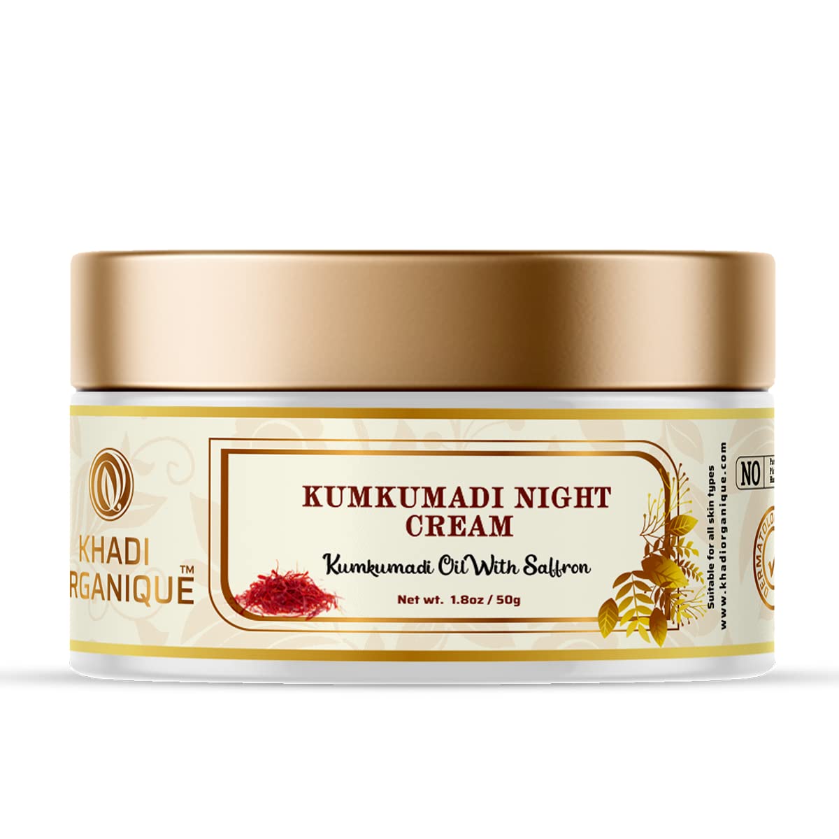 Khadi Organique Kumkumadi Night Face Cream with 4% Kumkumadi Oil & 1.5% Saffron | For Skin Lightening, Brightening, Dark Spots, Pigmentation & Tan