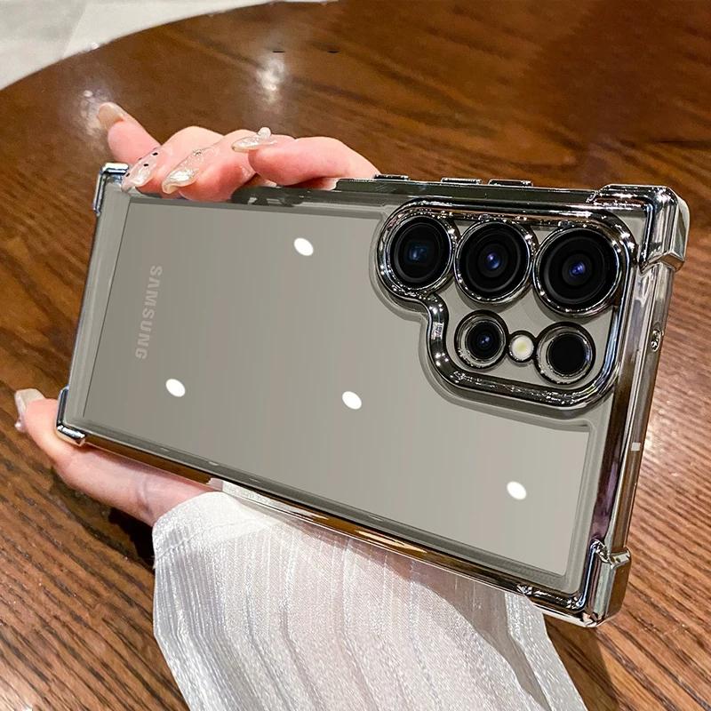 Luxury Clear Plating Shockproof Case for Samsung Galaxy S24 S23 Ultra S22 S21 S20 FE Plus Note10 20 A54 A55 A53 Hard Armor Cover