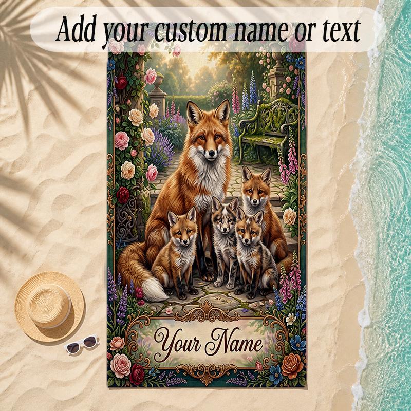 Fox Theme Soft Beach Towel Personalized Custom Name Text Towel Portable for Beach Pool Travel