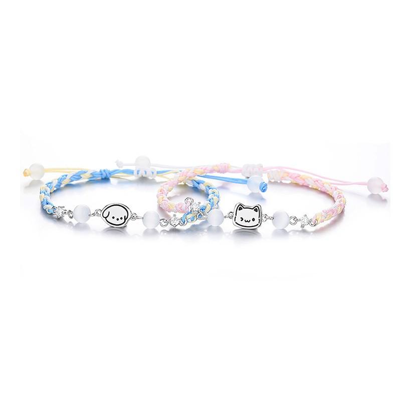 Handmade Couples Bracelet Set Cat Dog Charms Minimalist Woven Friendship Band Women Men 2025