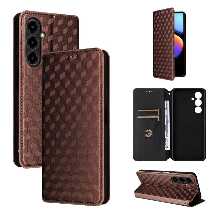 Cubic Grid Texture Flip Leather Phone Case