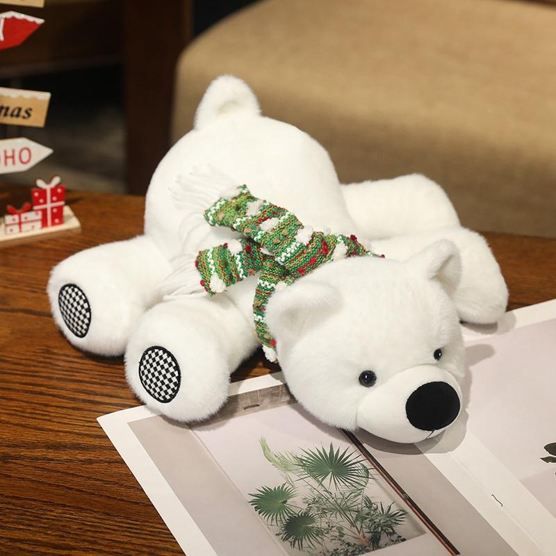 Lovely Scarf Polar Bears Plush Toy Soft Animal Bear Stuffed Pillow Cute Back Cushion Birthday Christmas Gift Home Decoration