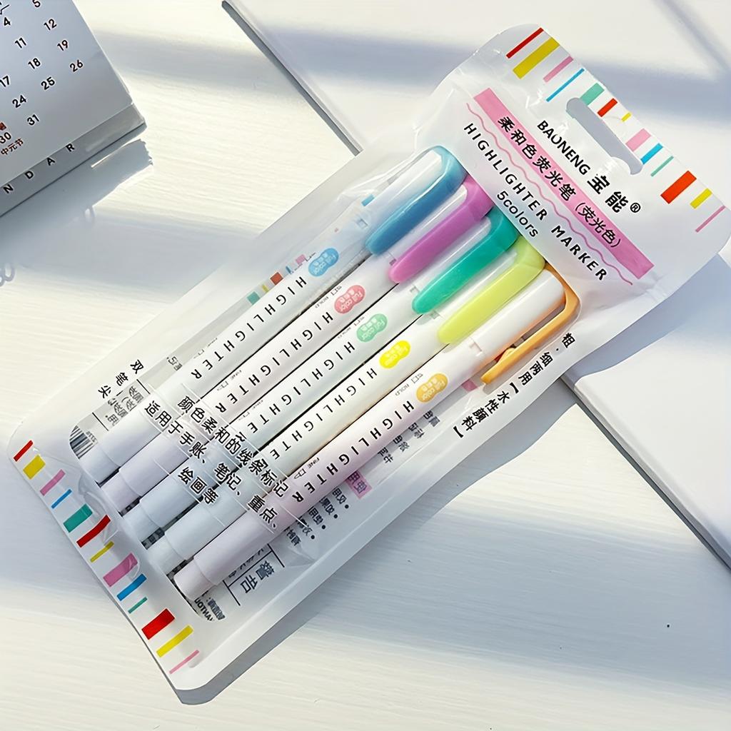 5 szt. Pastelowe Zakreślacze Kolory Podwójna Końcówka Fluorescencyjny Pióro Hakowe Kolorowy Marker Śliczne Markery do Journalingu Japońskie Artykuły Papiernicze