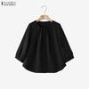 ZANZEA Women Casual Round Neck Solid Color 3/4 Sleeve Loose Blouse