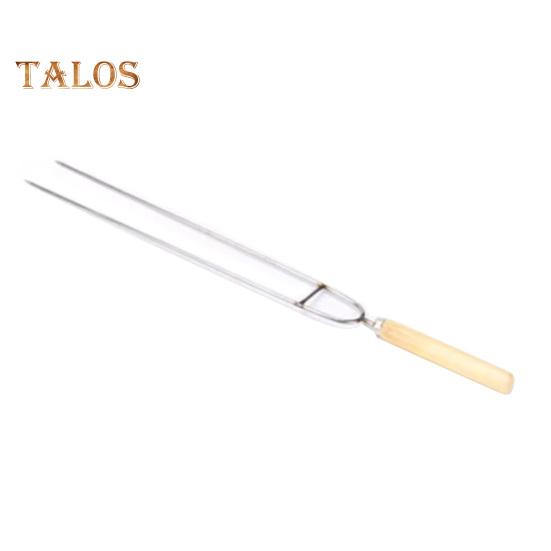 Szpikulce do grilla ze stali nierdzewnej z podwójnymi zębami, szpikulce do BBQ 36cm, widelce do grilla kempingowego z drewnianą rączką na kurczaka, krewetki, kebaby