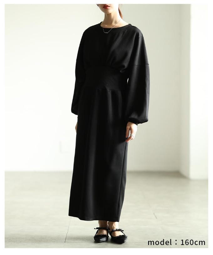 La A Beautiful Silhouette with a Ribbed Waist Dress That Stands Out with Its Fashion Dress In Black or Dark Autumn Cute and Free [sawa Á Mode] Shape.