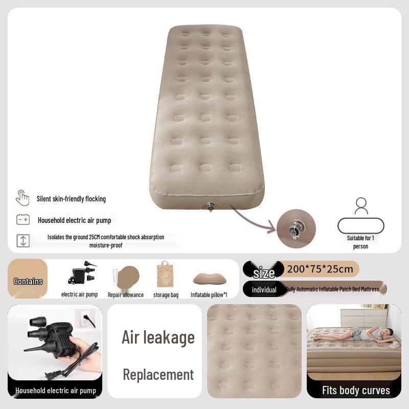 Self-Inflating Air Mattress for Home and Outdoor Camping - Thickened, Raised, and Flocked Design