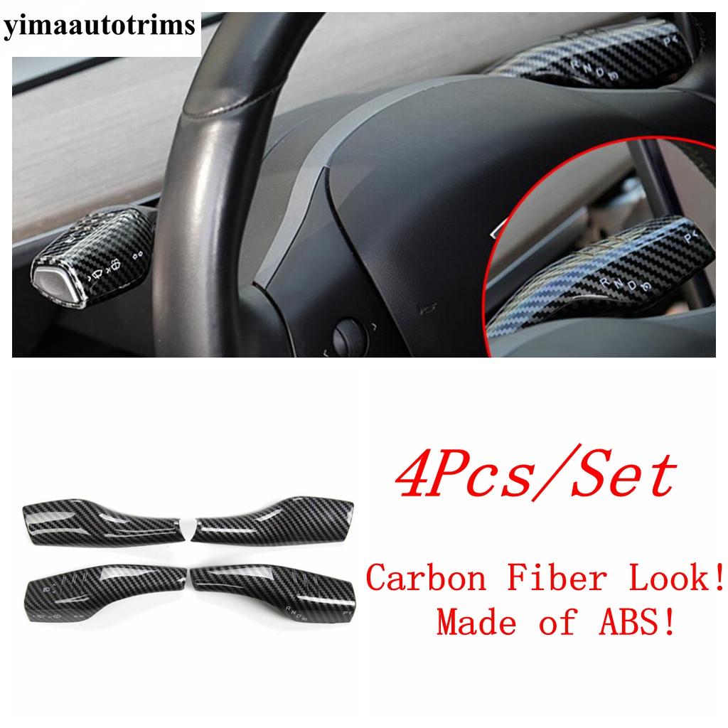 

Car Steering Wheel Shift Paddles Lever Decor Cover Trim ABS Red / Carbon Fiber Accessories For Tesla Model 3 Model Y - 2024 Carbon Fiber Look