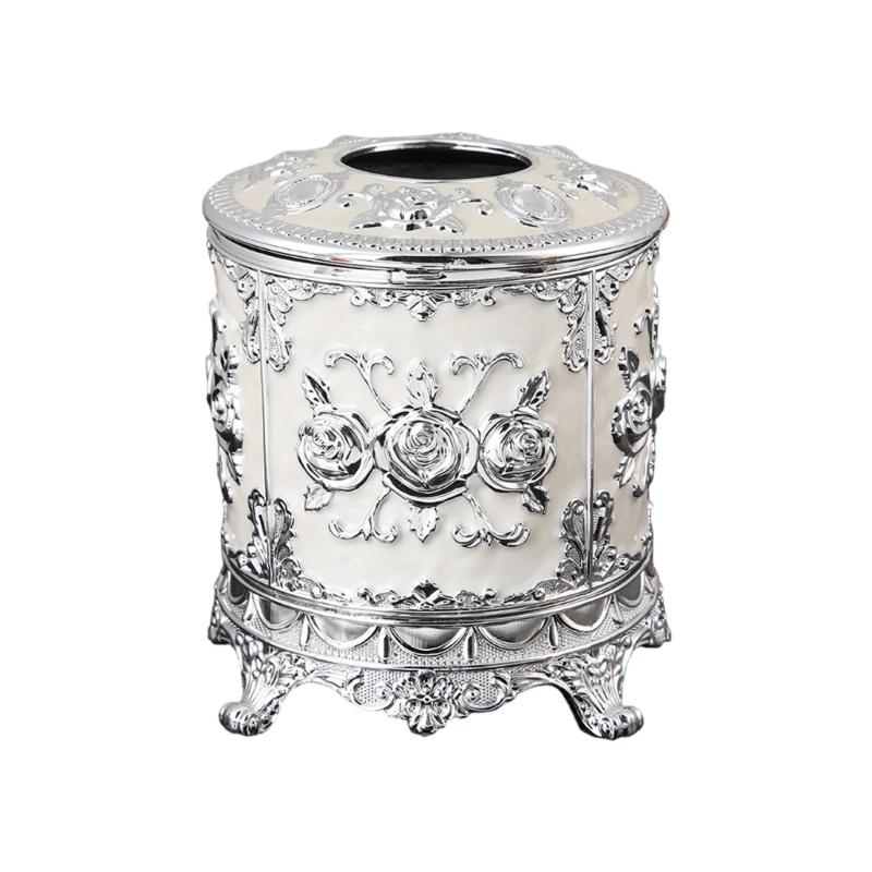 Antique European Style Enamel Rose Decorated Tissue Box Paper Towel Holder For Kitchen Bathroom Storage белый