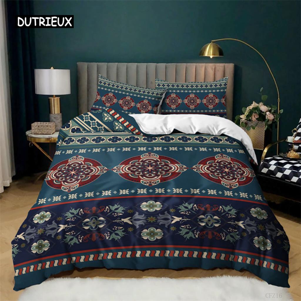 Geometric Duvet Cover Fashion Bohemian Flower Bedding Set Microfiber Exotic Style Comforter Cover King Full For Kids Adult Decor