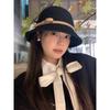New French Hepburn style bow top hat women's autumn and winter pure woolen basin hat temperament advanced sense bucket hat