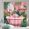 Pink Flamingo Bathtub Shower Curtain Machine Washable All Season Waterproof Privacy Protection Tropical Design Cute Quick Setup