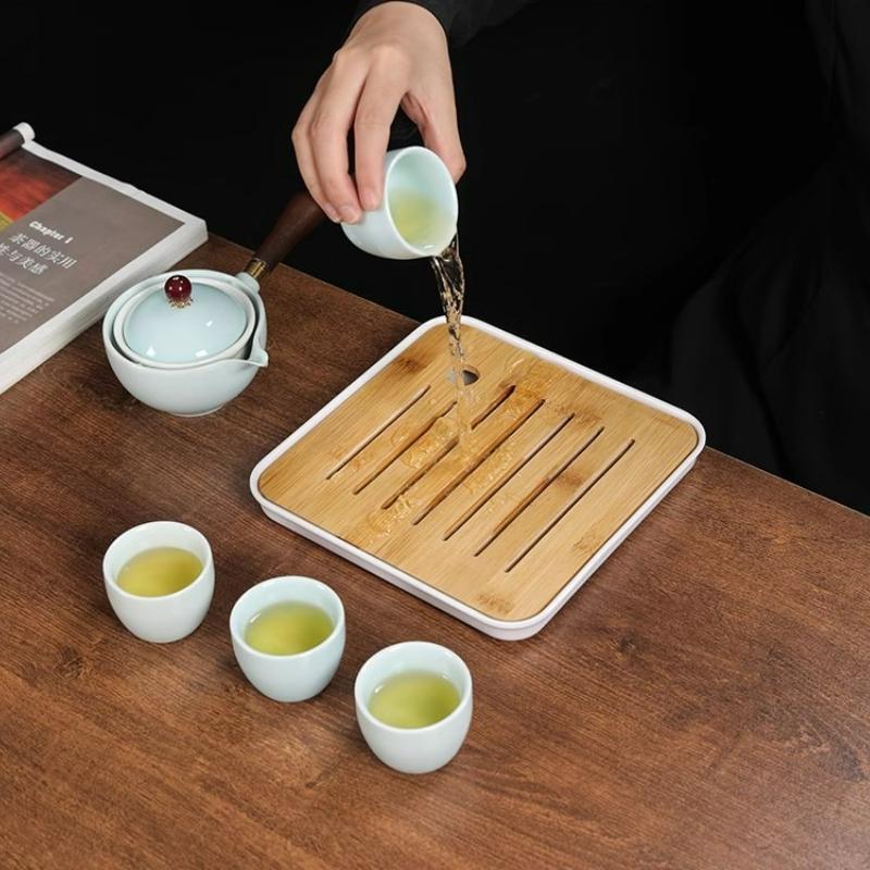 Chinese Kung Fu Ceramic Tea Set Portable Travel Tea Set Creative Household 360 Rotation Tea Make Teacup Teaware Sets Gift Box
