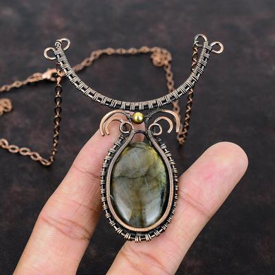 Collana con Pietra di Labradorite Collana Avvolta in Filo di Rame Collana Regolabile Gioielli in Rame Collana Fatta a Mano Gioielli di Designer Per Regalo