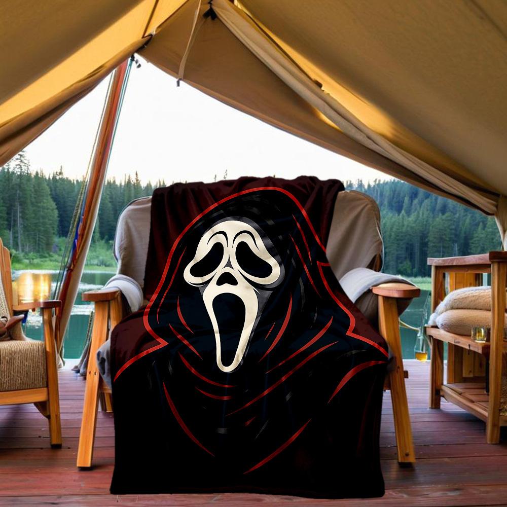 1PC Ghostface Scream Outdoor Flannel Throw Blanket - HD Printed Lightweight Soft Warm All-Season Blanket for Sofa, Bed, Travel, Camping 035
