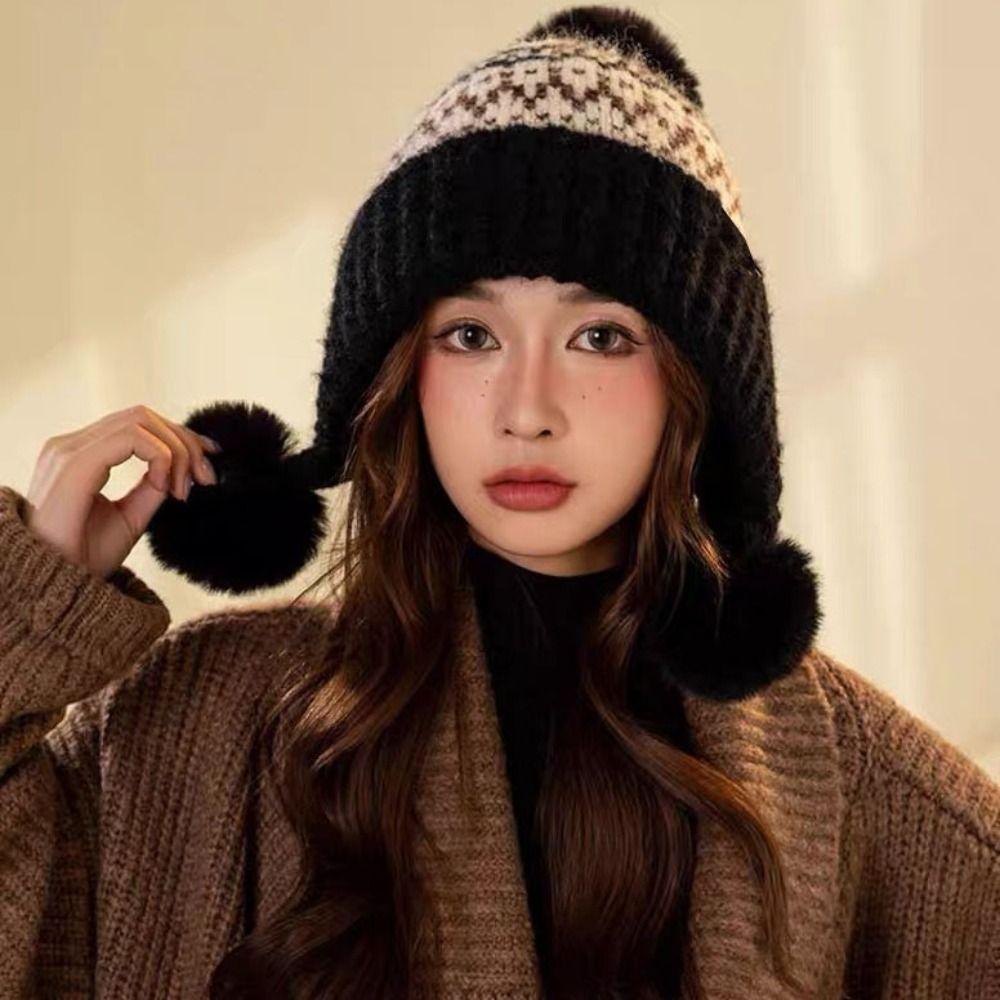 Thickened Bonnet Caps Warm Winter Hat with Pompon Fashion Women's Beanies Autumn Winter