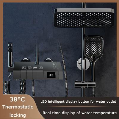 Latão 4 em 1 Design Quadrado de Botão de Chave Conjunto de Chuveiro Quente e Frio com Torneira Misturadora Conjunto de Chuveiro com Visor Digital