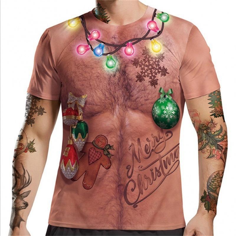 Funny Christmas T-Shirt for Men 3D Muscle Print Short Sleeve O-Neck Streetwear Male Oversized Casual Party Clothing