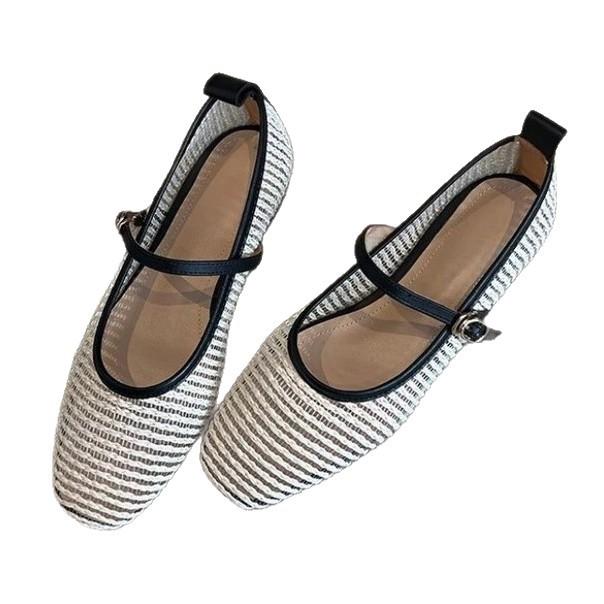 Soft leather French cool single shoes women's flat-soled summer hollow hole shoes shallow mouth evening ballet shoes breathable Mary Jane shoes