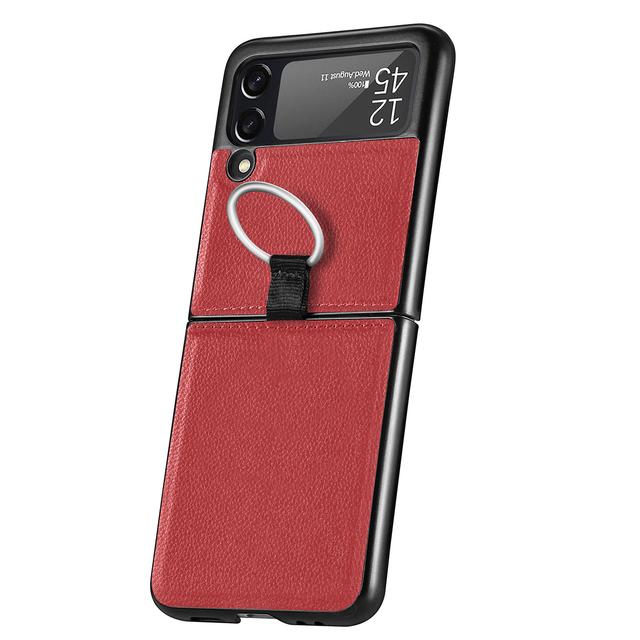 Lett Slim Folding Design Lærveske For Samsung Galaxy Z Flip3 Flip 3 5g Med Ring Holder Protective Coque