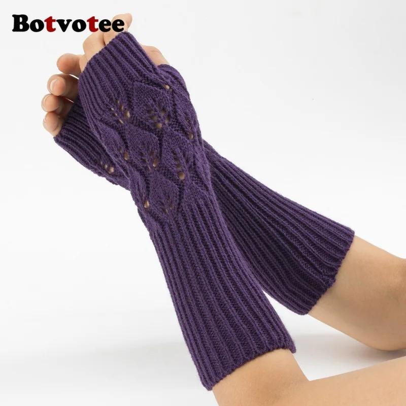 Botvotee Sleeves for Women Y2k Accessories Fingerless Gloves Arm Warmers Knit Winter Warm Long Sleeves Cute Hands Free Gloves