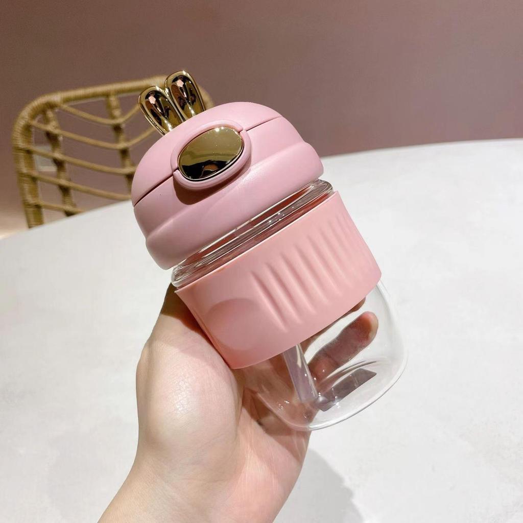 High-Value Cute Cute Rabbit Straw Glass Male And Female Students Couple Portable Cup Coffee Drink Gift Water Cup