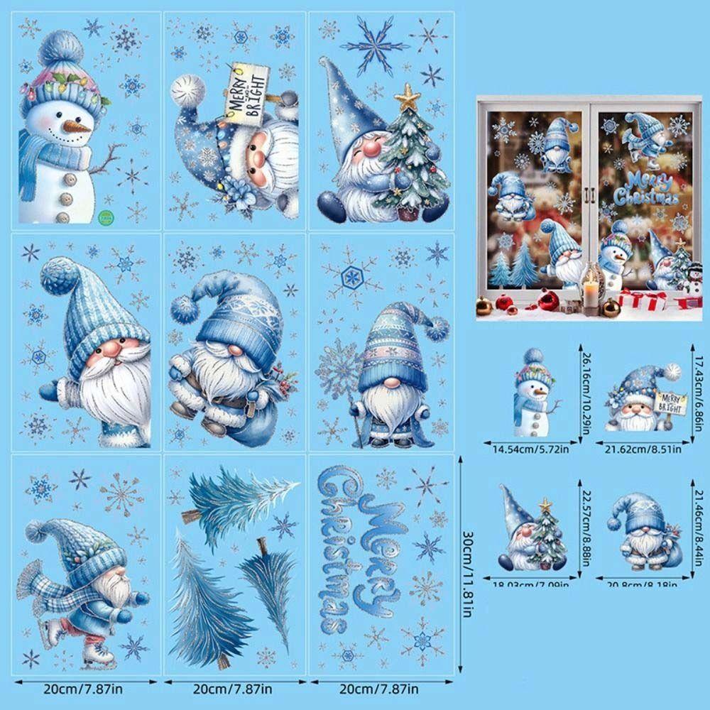 9Pcs Glue Free Cartoon Christmas Wall Sticker Snowflakes Snowman Wallpaper Removable Waterproof Decor Mural Decals New Year