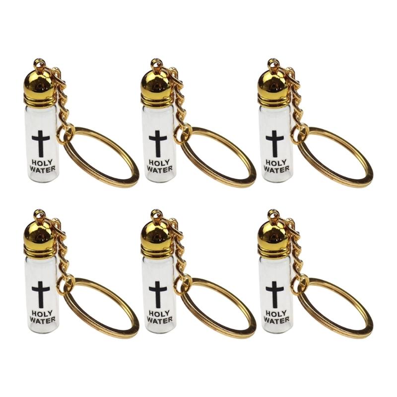 6 Units Glass Crucifix Keychain Watertight Vessel With Reinforced Carabiner Multipurpose Use For Home Or Travel