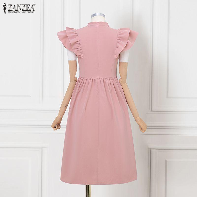 ZANZEA Women Casual Stand Collar Fly Sleeve Summer Elegant Dress