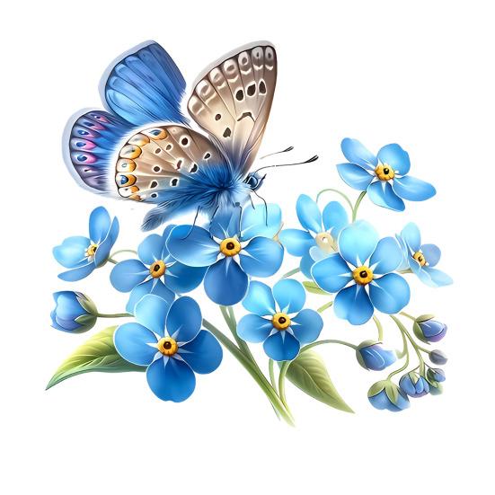 

Forget-Me-Not Flower Glass Window Sticker Blue Butterfly Flowers Window Cling Removable Static PVC Decal for Bathroom Kitchen Home Decor A
