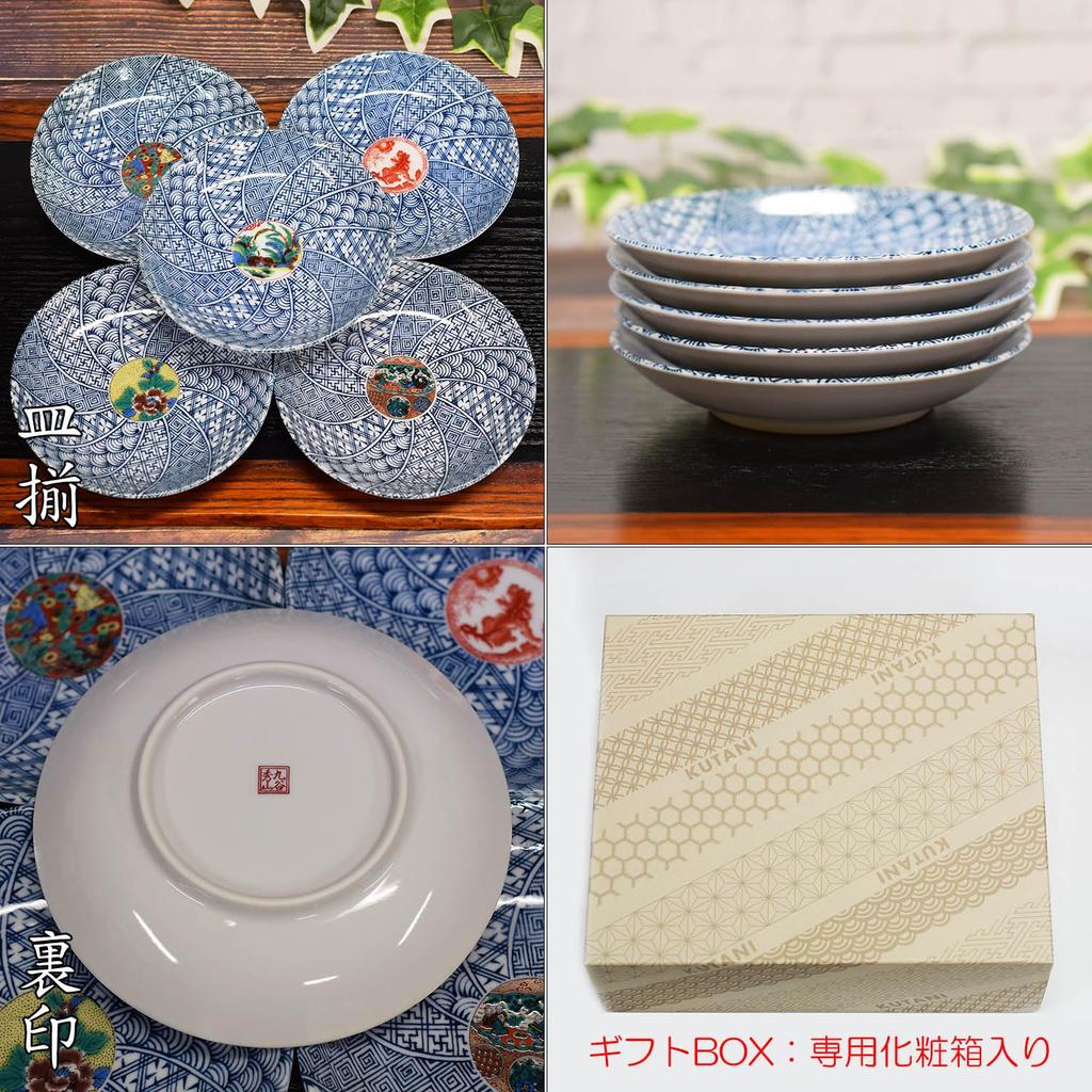 Waza no Kura Plate Set Stylish Kutani Ware Medium Plates of Period Painting Design Ceramic Japanese Tableware Serving Plates Made in Japan Perfect for